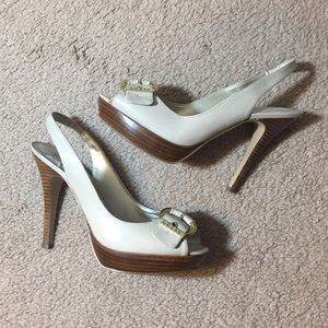 Guess Buckled Cream Heels